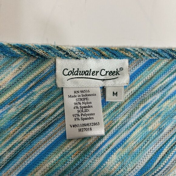 Coldwater Creek Cowl Neck Knit Top Women Teal Blue Striped Stretch Long Sleeve M - Picture 5 of 6